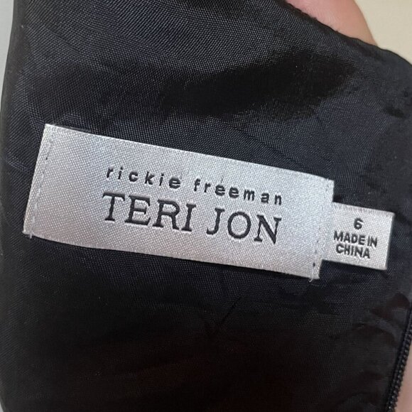 Rickie Freeman Teri Jon Black Silk Chiffon Slip Dress With Satin Bow Belt Size 6 - Picture 8 of 9